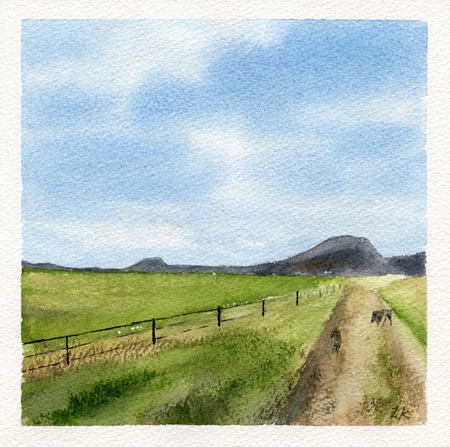 Sunny Colorado Field just outside of Denver, watercolor painting