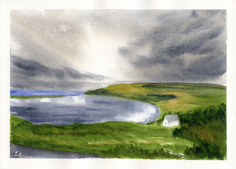 Original watercolor painting of Staffin Bay, Isle of Skye, Scotland.